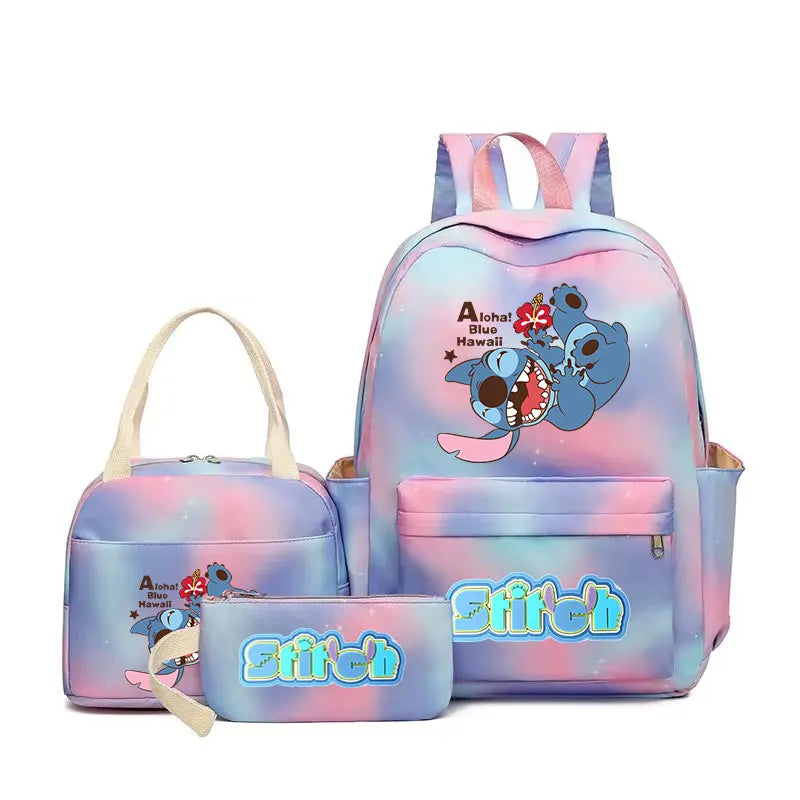🎀 Lot 3 pièces Stitch pastel – Sac à dos, lunch bag et trousse kawaii