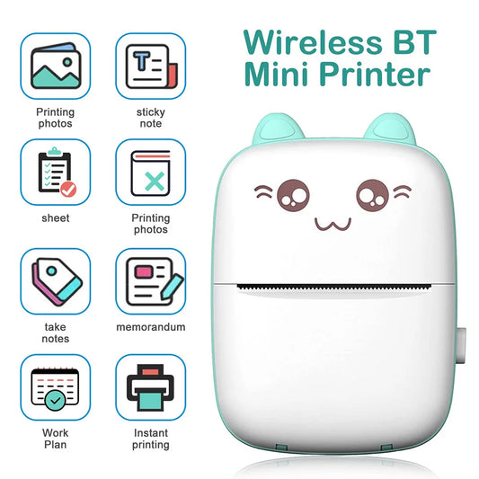 Mini Imprimante Kawaii Bluetooth – Étiquettes, Notes & Stickers sans Encre !