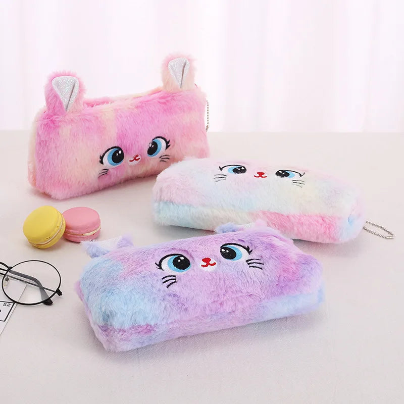 🧸 Trousse Kawaii Peluche – Chat Trop Mignon à Grands Yeux