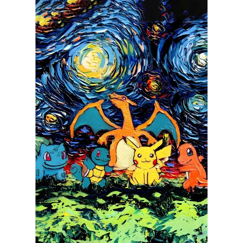 Tableau Van Gogh x Pikachu – Affiche artistique Kawaii (4 tailles)