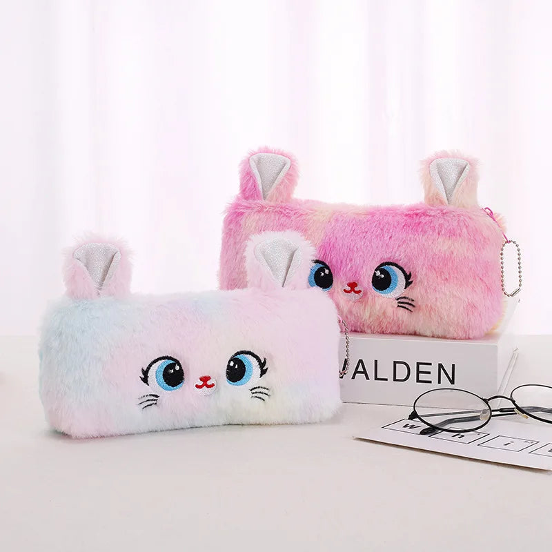🧸 Trousse Kawaii Peluche – Chat Trop Mignon à Grands Yeux
