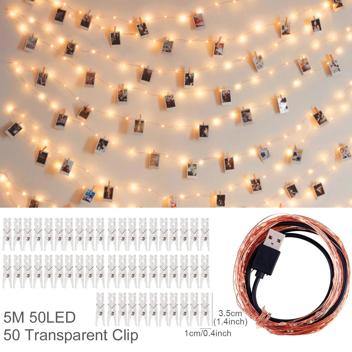 ✨ Guirlande Lumineuse à Clips Photo – Déco Mariage, Anniversaire & Chambre Kawaii