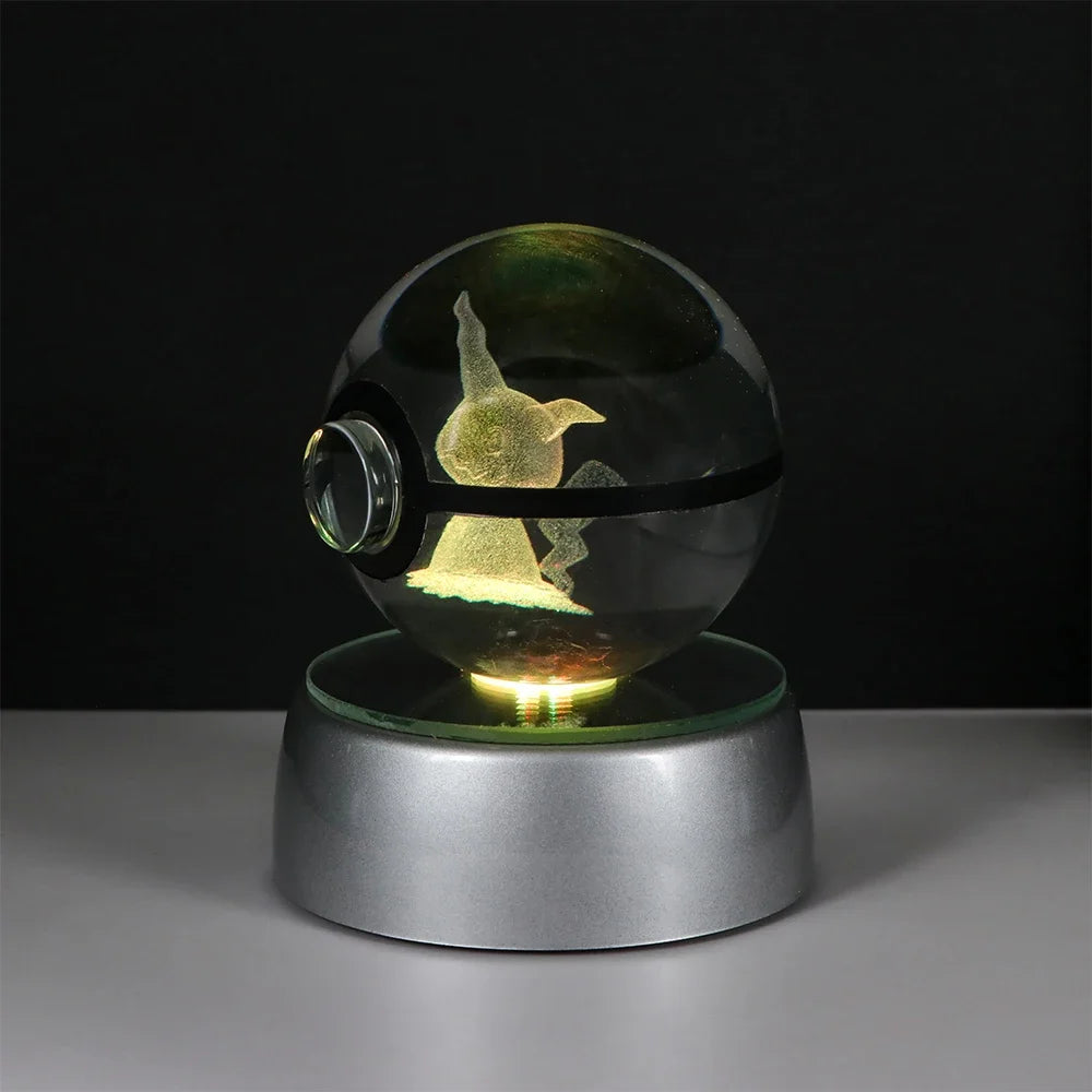 Lampe Pokémon Cristal 3D Kawaii – Pokéball Magique avec LED Colorées ✨