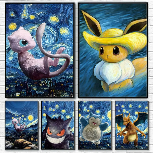 Tableau Van Gogh x Pikachu – Affiche artistique Kawaii (4 tailles)
