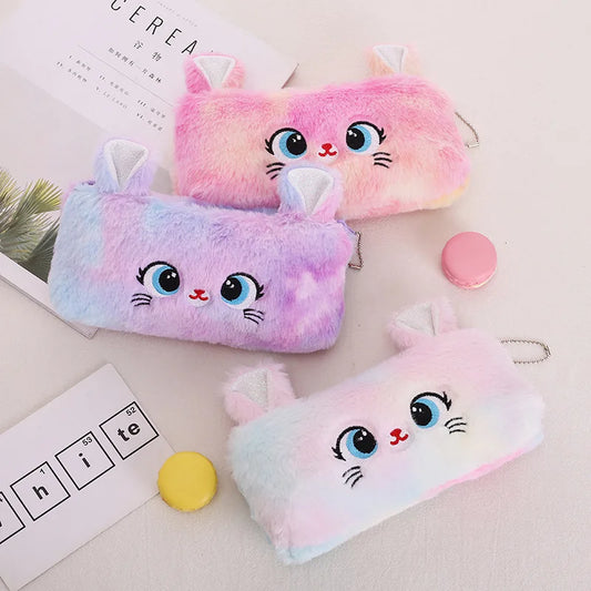 🧸 Trousse Kawaii Peluche – Chat Trop Mignon à Grands Yeux