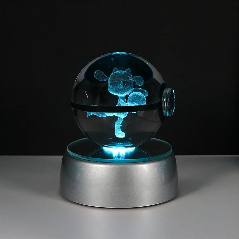 Lampe Pokémon Cristal 3D Kawaii – Pokéball Magique avec LED Colorées ✨