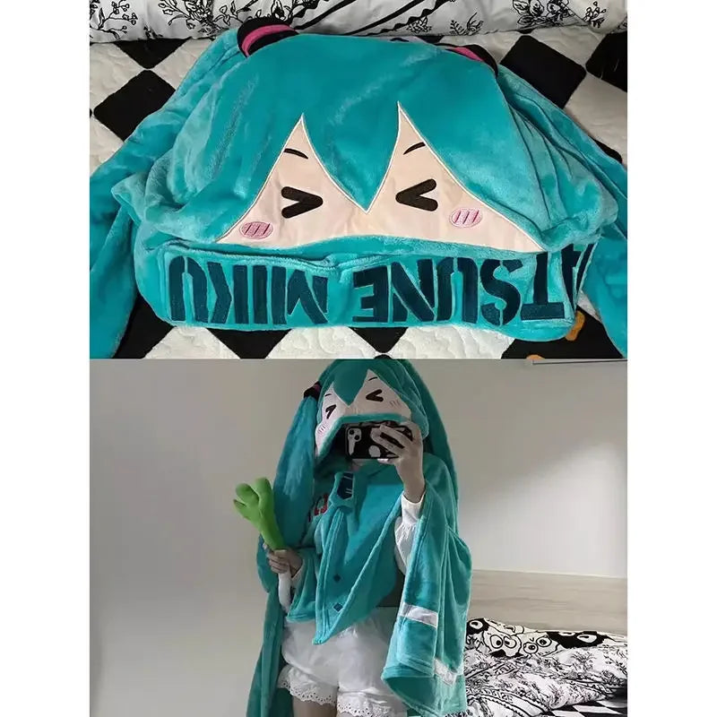 🛌 Couverture Kawaii Hatsune Miku à Capuche – Ultra Douce et Multifonctionnelle