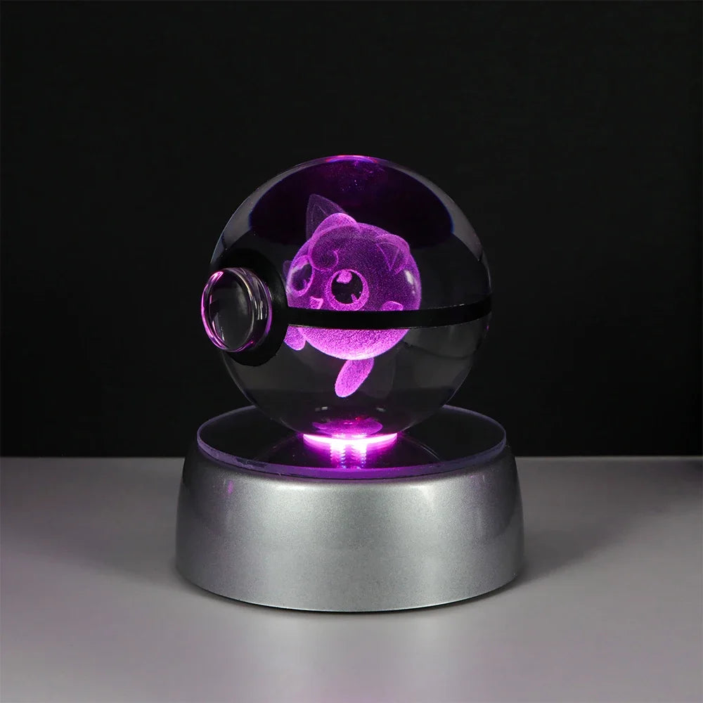 Lampe Pokémon Cristal 3D Kawaii – Pokéball Magique avec LED Colorées ✨