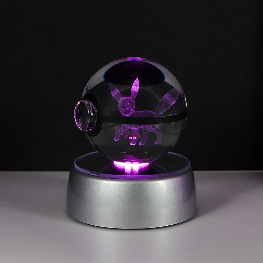 Lampe Pokémon Cristal 3D Kawaii – Pokéball Magique avec LED Colorées ✨