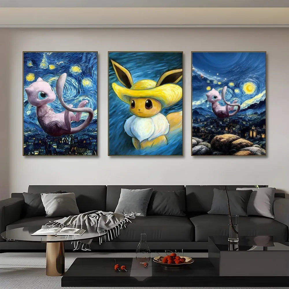 Tableau Van Gogh x Pikachu – Affiche artistique Kawaii (4 tailles)