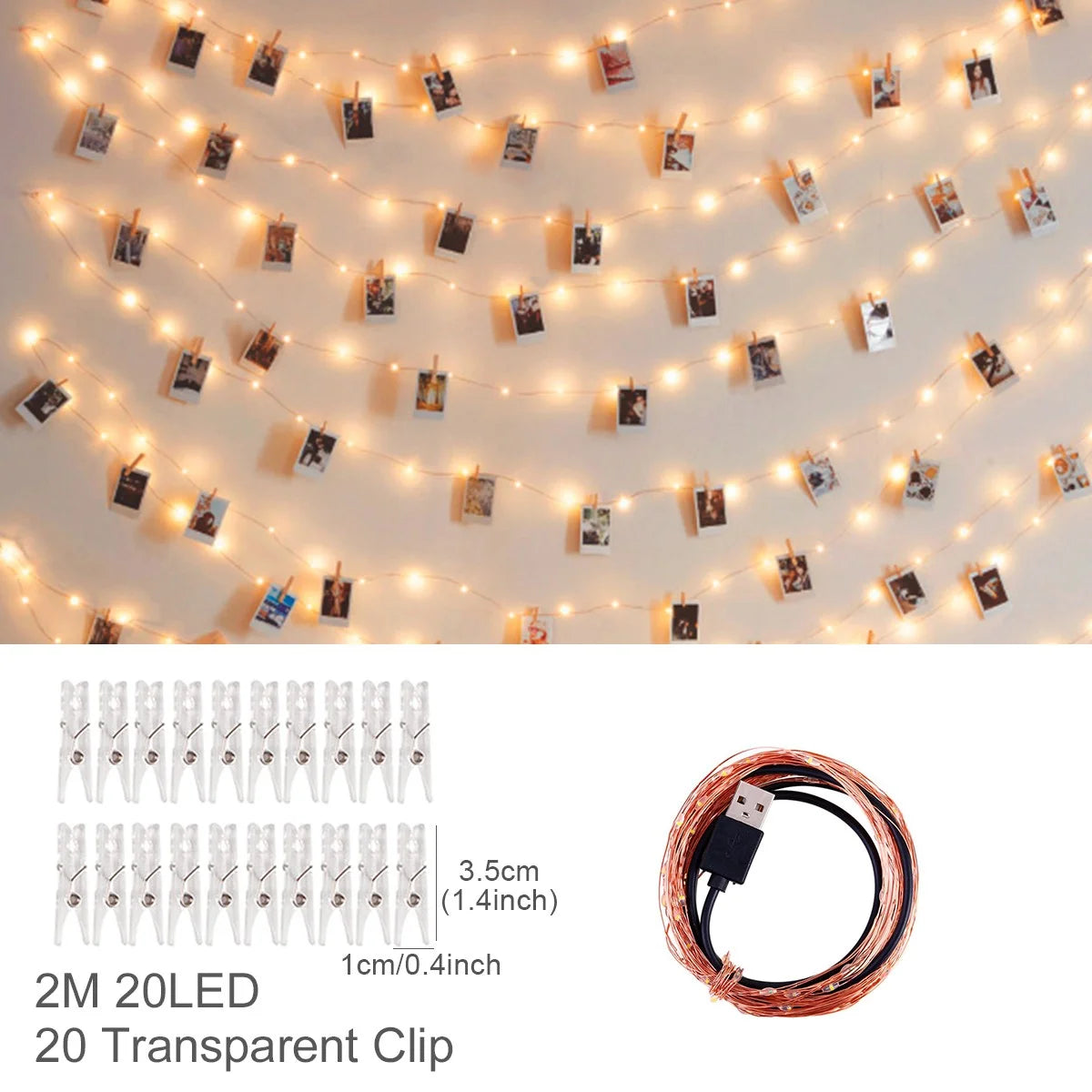 ✨ Guirlande Lumineuse à Clips Photo – Déco Mariage, Anniversaire & Chambre Kawaii