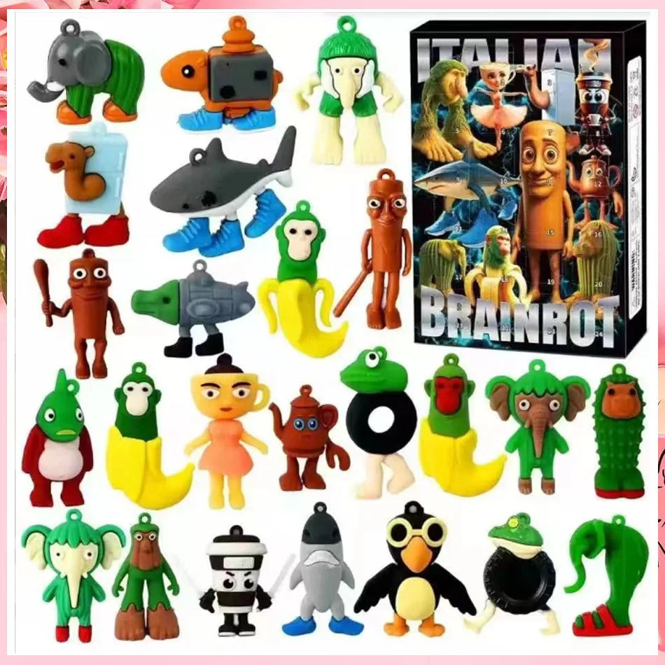 Calendrier de l’Avent Kawaii Brainrot 2025 – 24 Peluches Miniatures Tung Tung Sahur & Friends 🎁✨