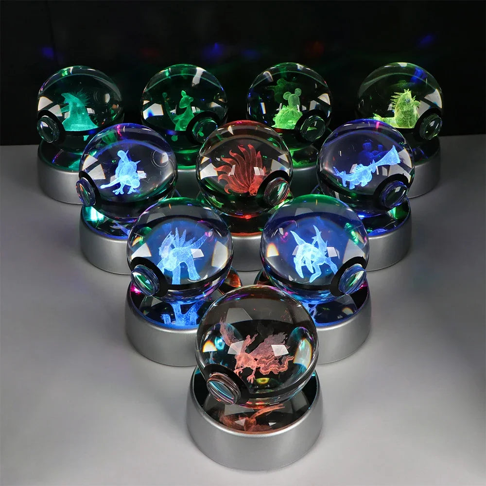 Lampe Pokémon Cristal 3D Kawaii – Pokéball Magique avec LED Colorées ✨