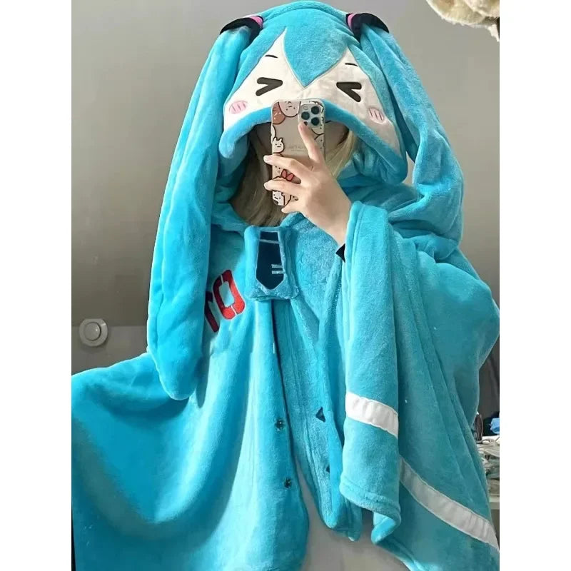 🛌 Couverture Kawaii Hatsune Miku à Capuche – Ultra Douce et Multifonctionnelle