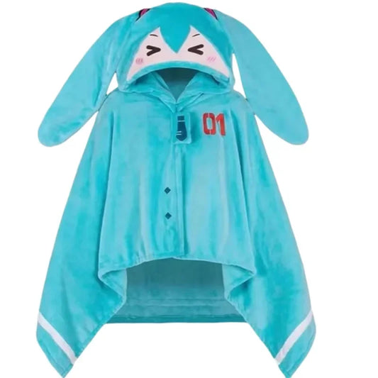 🛌 Couverture Kawaii Hatsune Miku à Capuche – Ultra Douce et Multifonctionnelle
