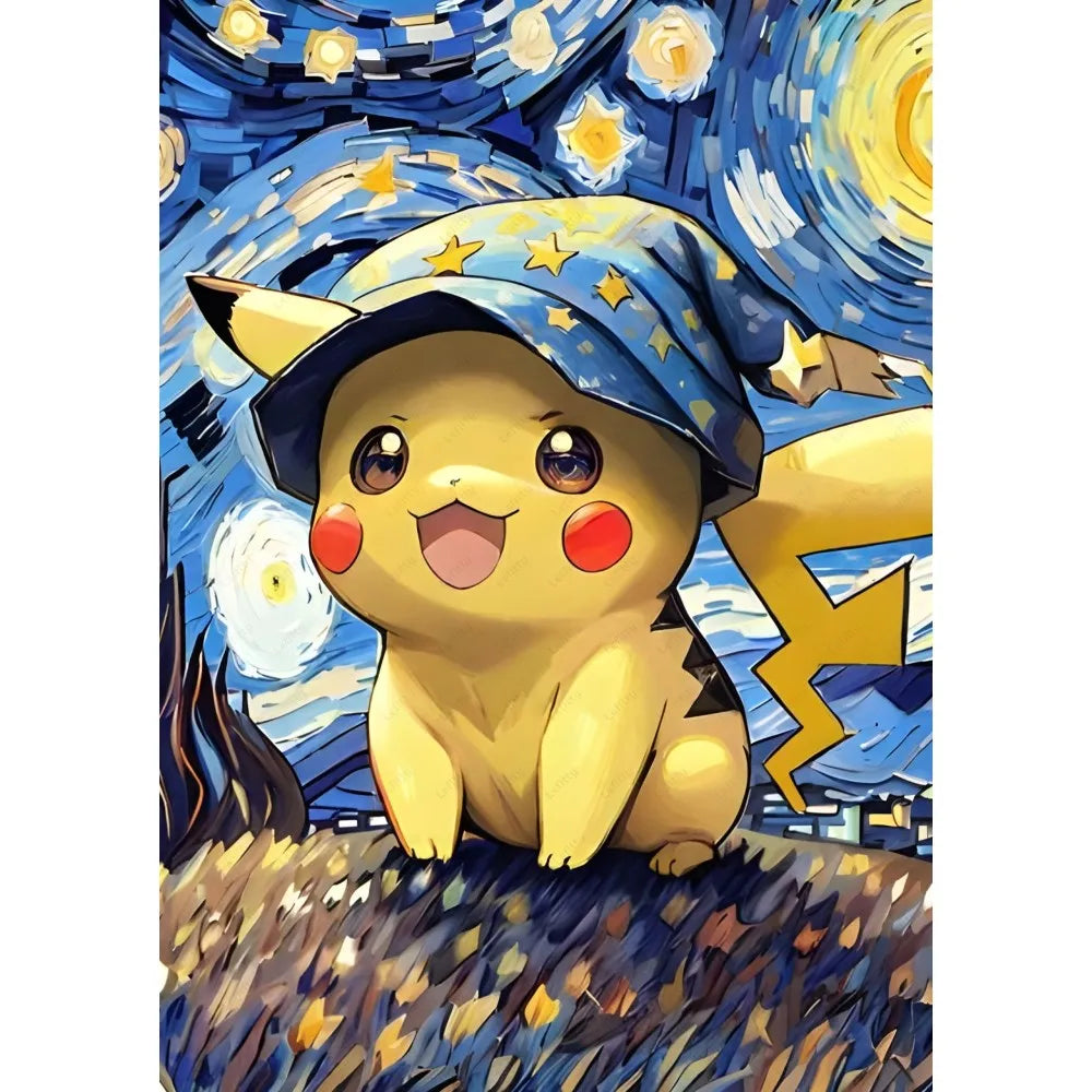 Tableau Van Gogh x Pikachu – Affiche artistique Kawaii (4 tailles)