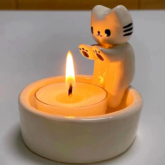 🐾 Bougeoir Chat Mignon – Porte-Bougie en Résine