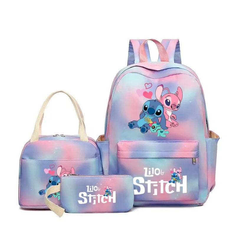 🎀 Lot 3 pièces Stitch pastel – Sac à dos, lunch bag et trousse kawaii