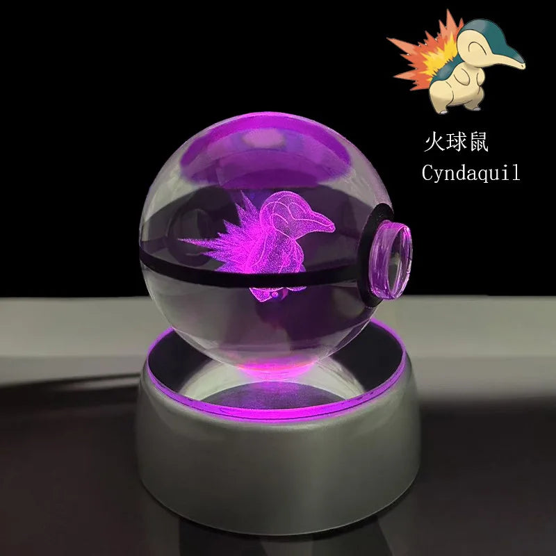 Lampe Pokémon Cristal 3D Kawaii – Pokéball Magique avec LED Colorées ✨