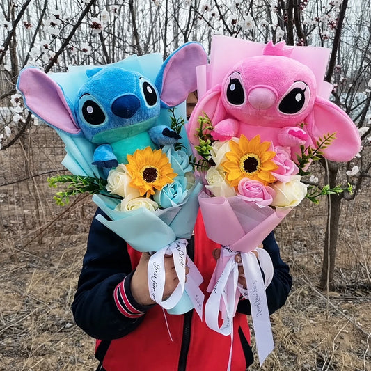 💐 Bouquet de peluches Lilo & Stitch avec fleurs parfumées