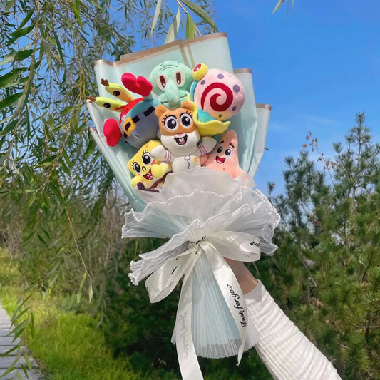 🎁 Bouquet Peluches Kawaii – Bob l’Éponge & Amis en Surprise Mignonne (32 ou 45 cm)