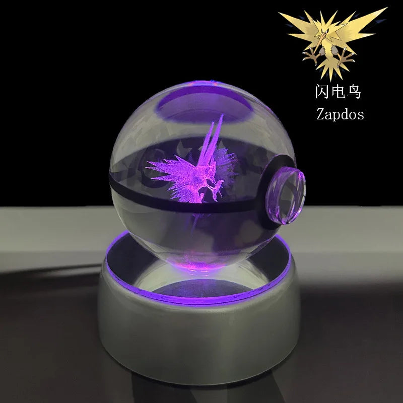 Lampe Pokémon Cristal 3D Kawaii – Pokéball Magique avec LED Colorées ✨
