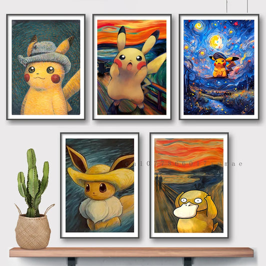 Affiches Pikachu Artistiques 🎨 – Aquarelle Van Gogh Pokémon