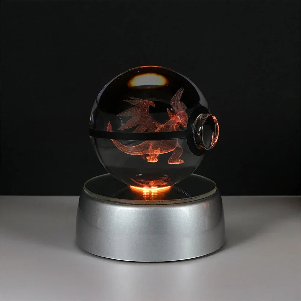 Lampe Pokémon Cristal 3D Kawaii – Pokéball Magique avec LED Colorées ✨