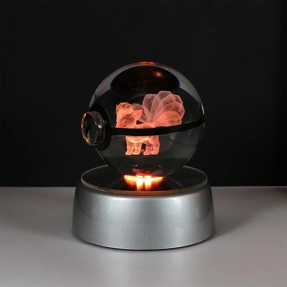 Lampe Pokémon Cristal 3D Kawaii – Pokéball Magique avec LED Colorées ✨