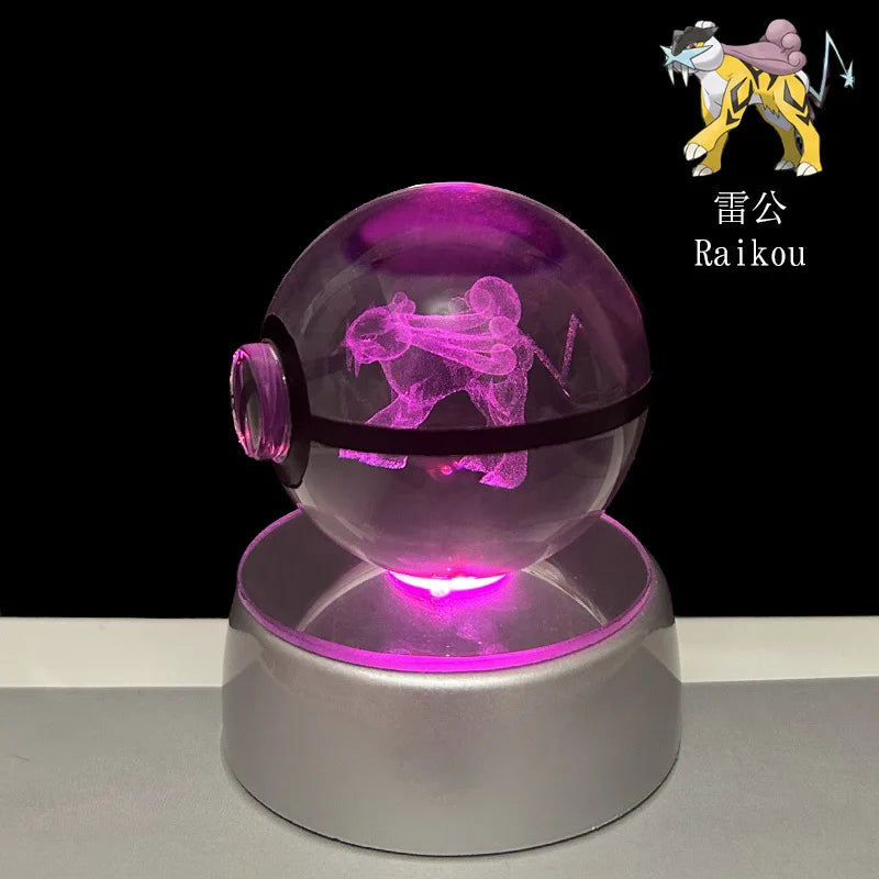 Lampe Pokémon Cristal 3D Kawaii – Pokéball Magique avec LED Colorées ✨