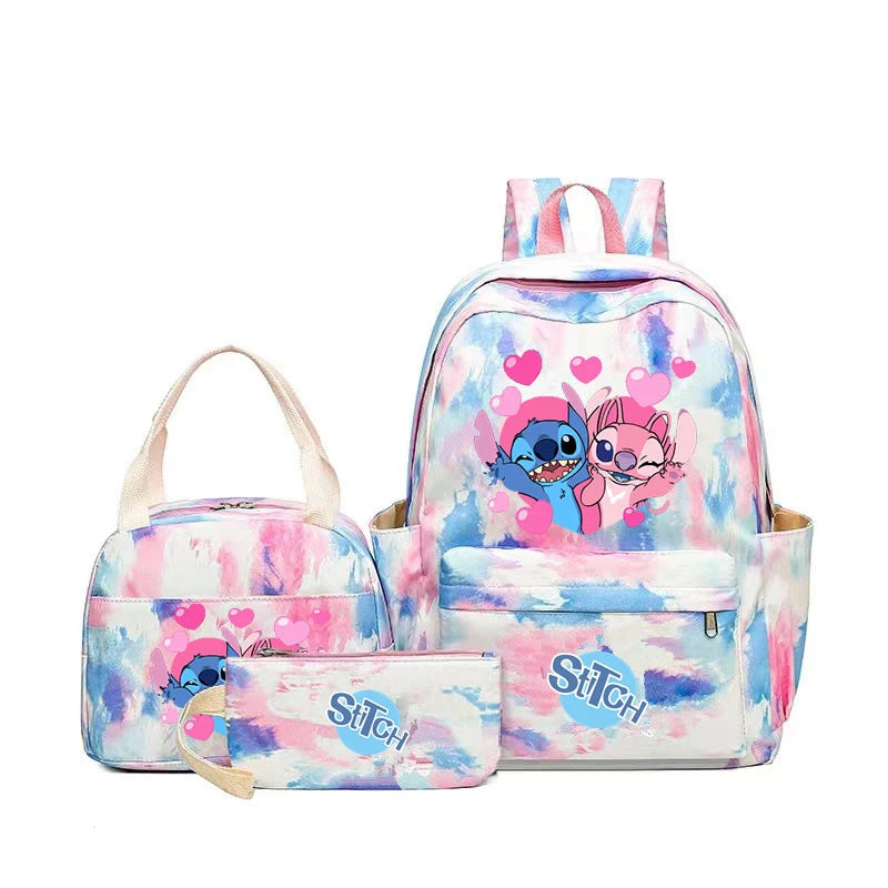 🎀 Lot 3 pièces Stitch pastel – Sac à dos, lunch bag et trousse kawaii
