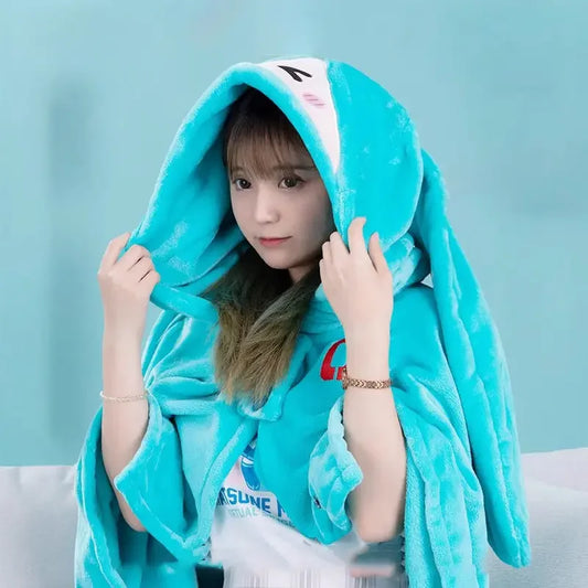 🛌 Couverture Kawaii Hatsune Miku à Capuche – Ultra Douce et Multifonctionnelle