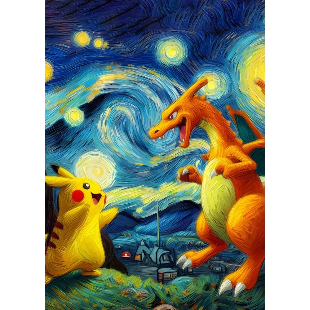 Tableau Van Gogh x Pikachu – Affiche artistique Kawaii (4 tailles)