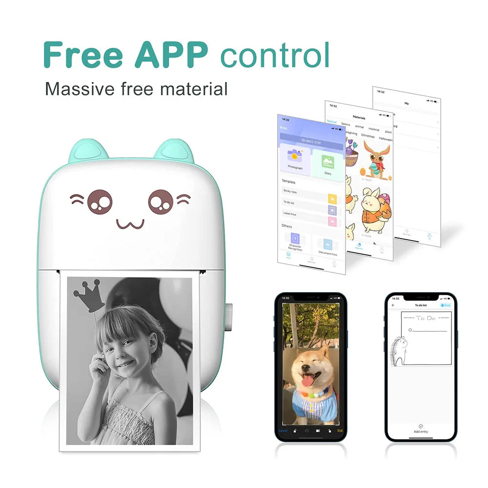 Mini Imprimante Kawaii Bluetooth – Étiquettes, Notes & Stickers sans Encre !